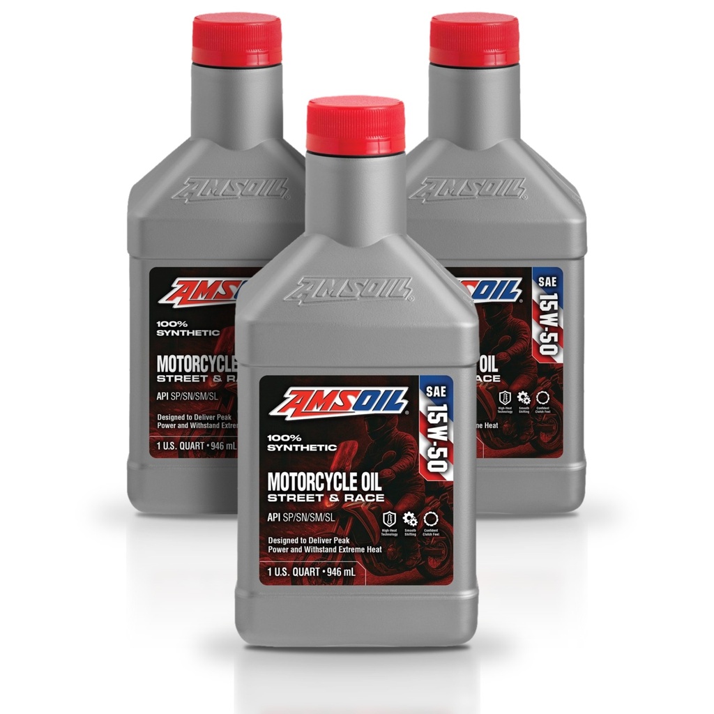 [KIT-AMMFFQT-3L] KIT De 3 Aceite 100% Sintético Para Motos Amsoil Métrico 15w50 1l